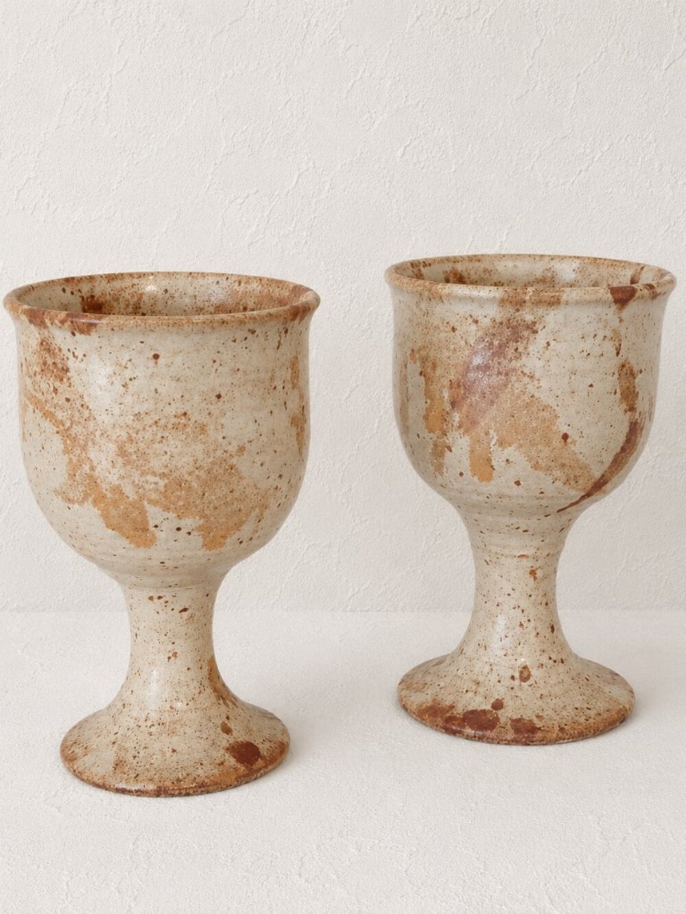 Two Hand-thrown Studio Pottery Wine Goblets